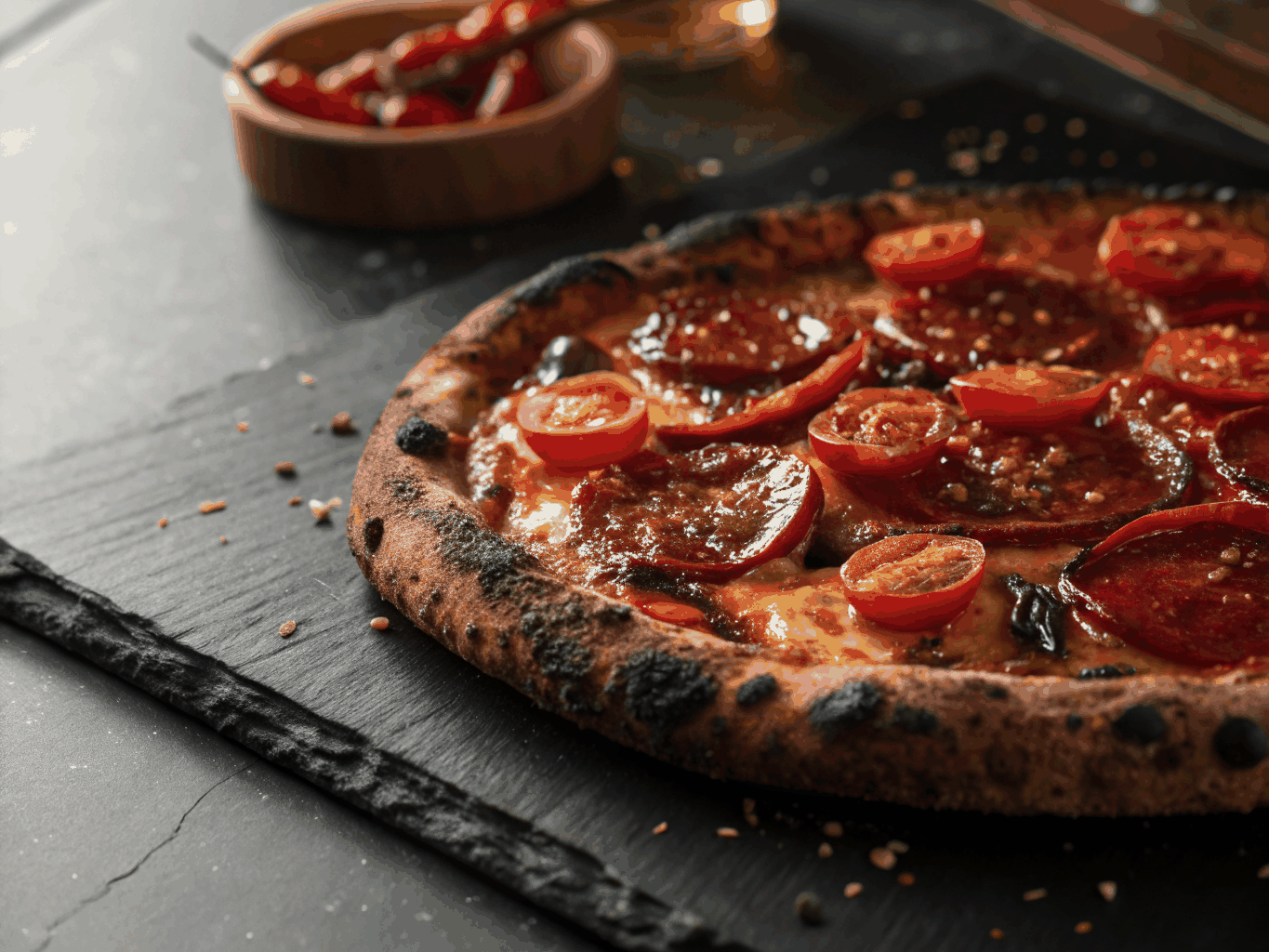Spicy Diavola pizza with salami and hot honey